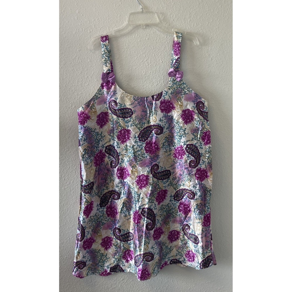 Vintage Nightgown Size L SANTE Floral Paisley Santiny Babydoll Bows Coquette